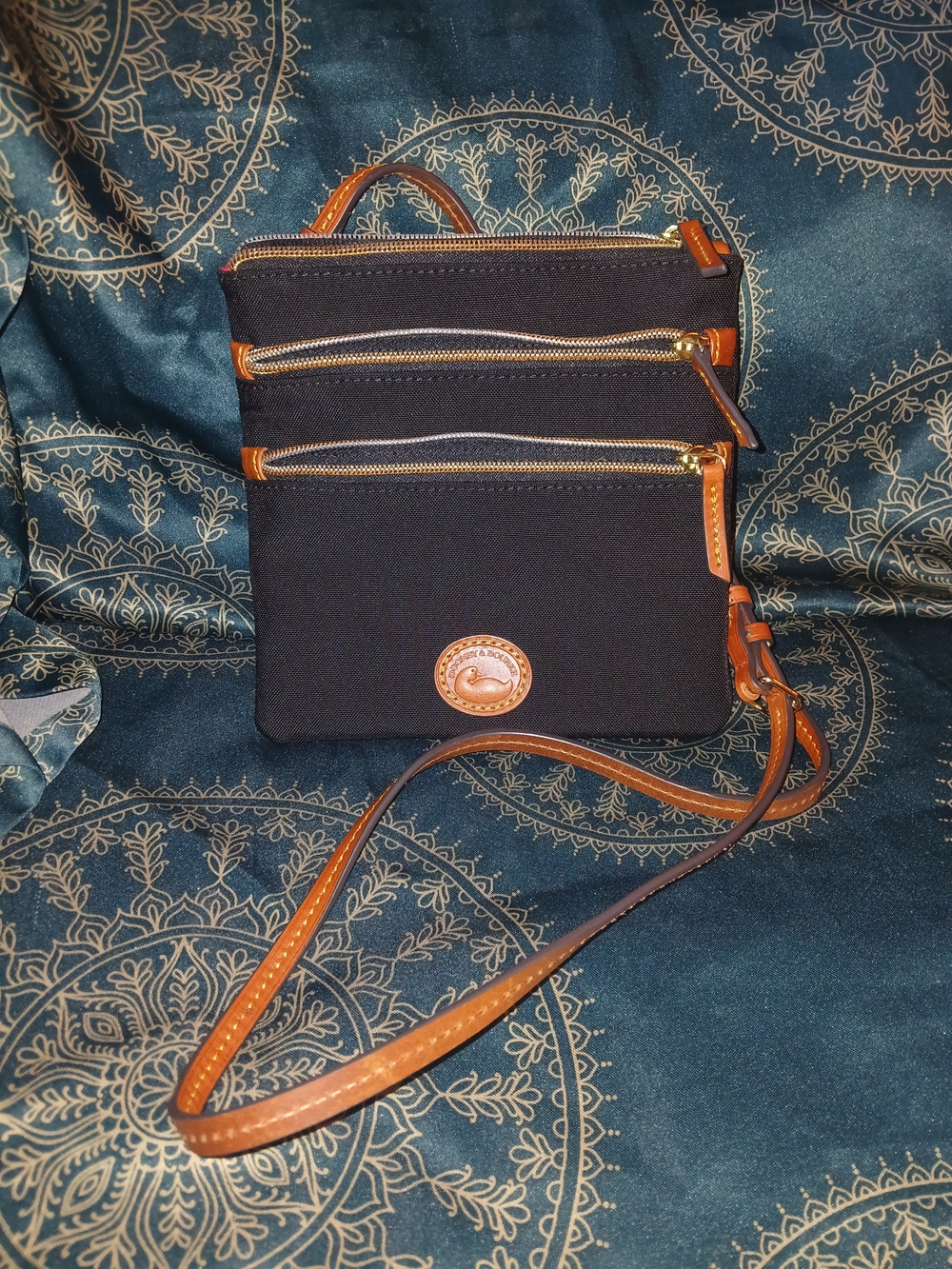 Dooney & Bourke Black Crossbody with Tan Leather Accents